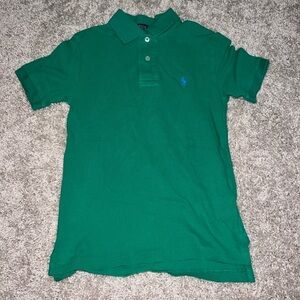 Vibrant Green Polo Shirt size small with Blue Emblem